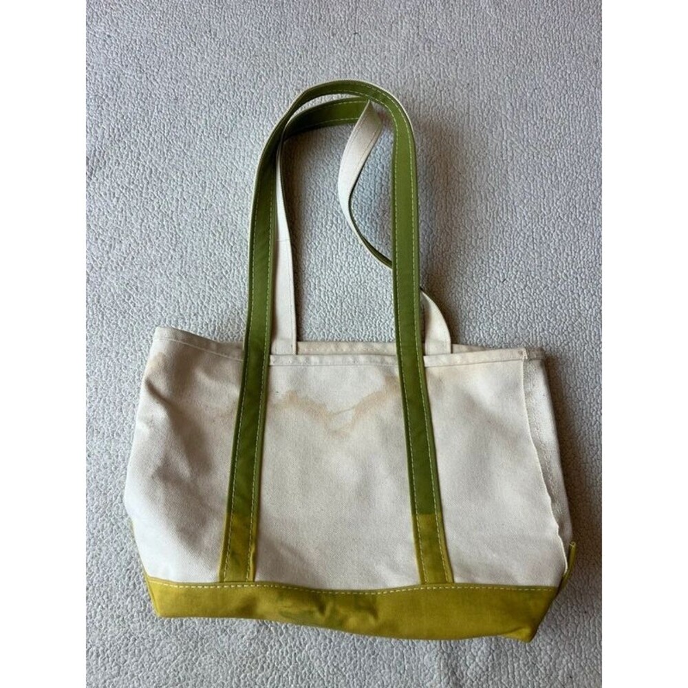 Vintage LL Bean Boat and Tote Canvas Long Handles Lime Green